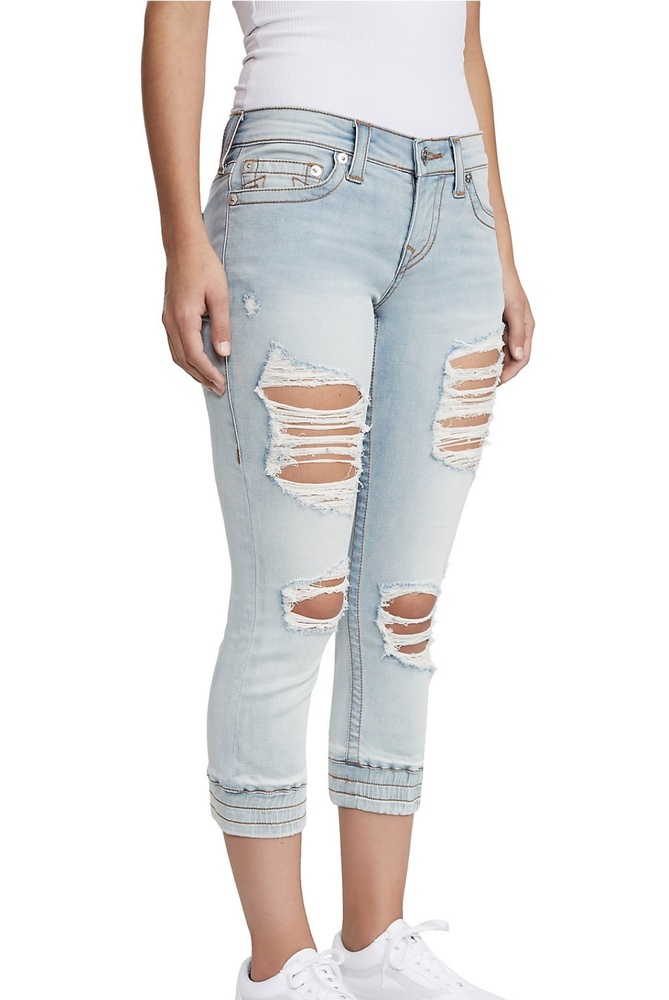 NWT TRUE RELIGION WOMENS DESTROYED JOGGER CAPRI JEAN - Picture 2 of 4